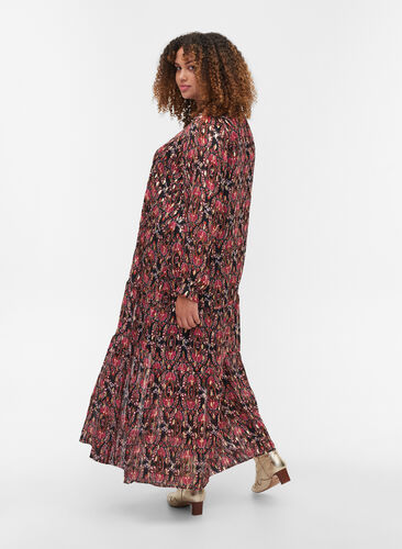 Printed maxi dress with long sleeves, Black Oriental, Model image number 1