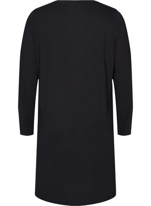 Solid colour long-sleeved dress with V-neck, Black, Packshot image number 1