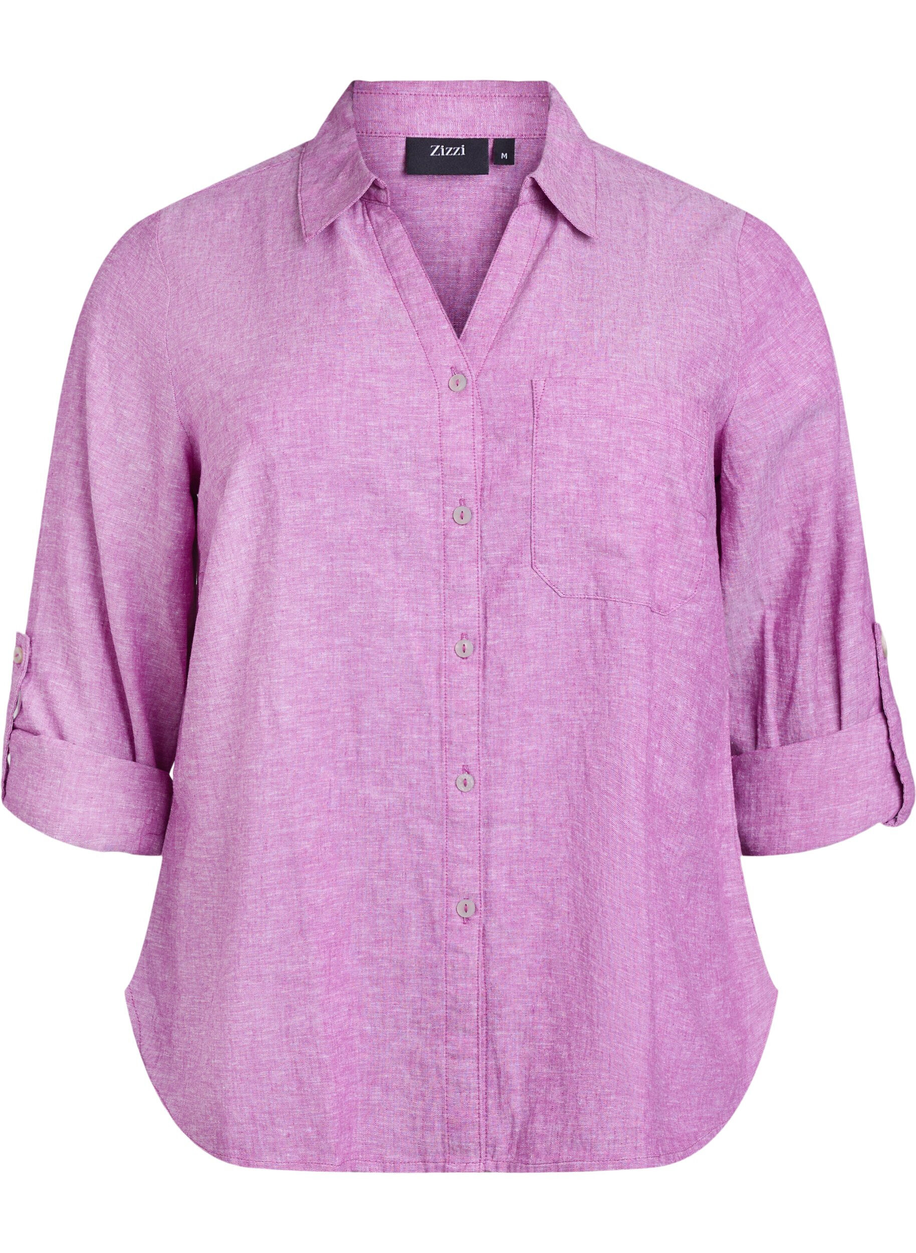 Zizzifashion Shirt in linen and viscose with 3/4 sleeves, Purple, Packshot image number 0
