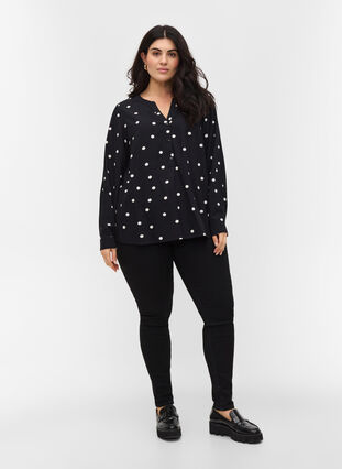 Patterned viscose blouse with long sleeves, Black Dot, Model image number 2