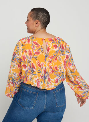 Floral pleated blouse, Cadmium Yellow AOP, Model image number 1