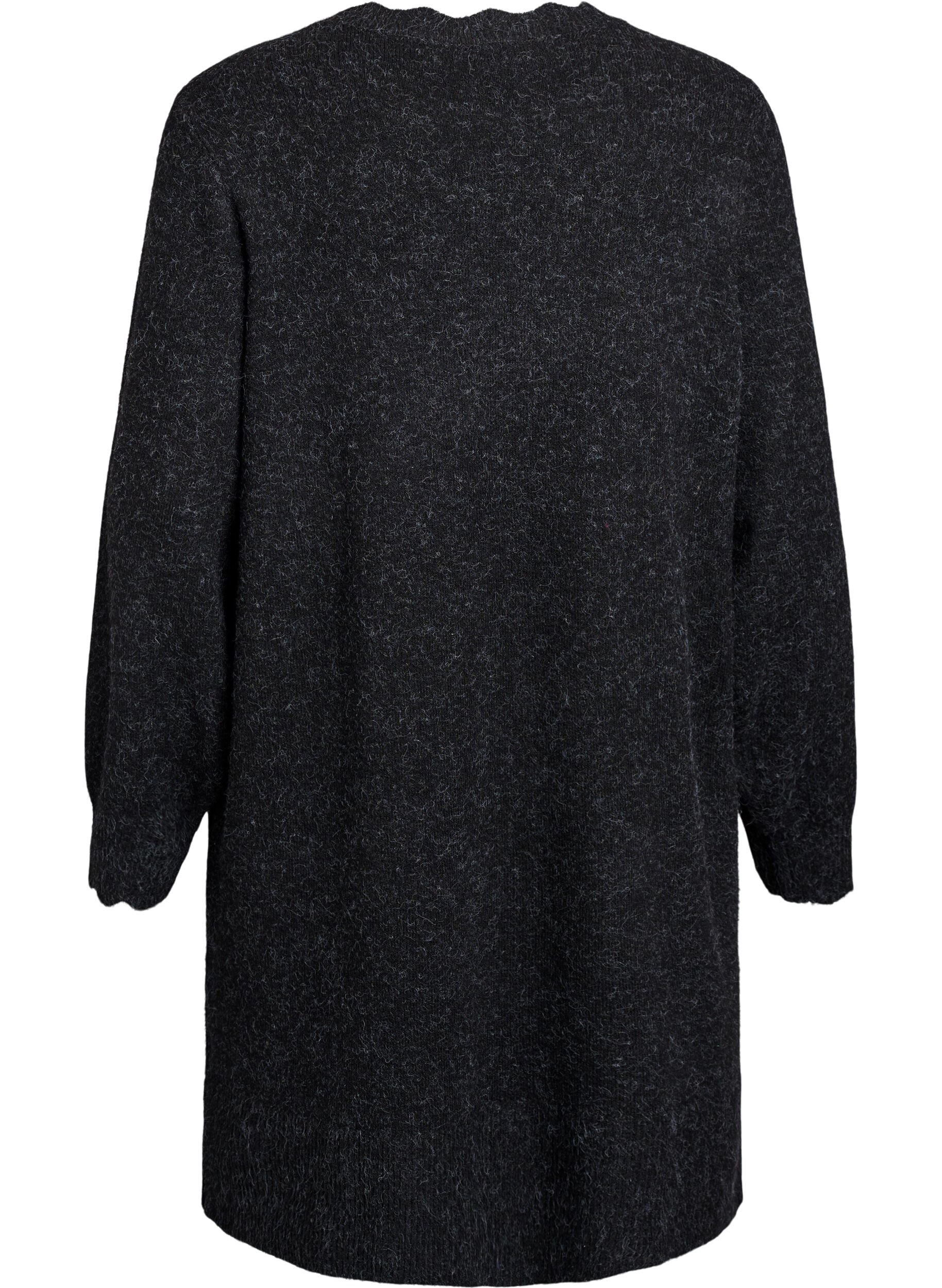 ZizzifashionShort knitted dress with wavy hem and slits, Dark Grey, Packshot image number 1