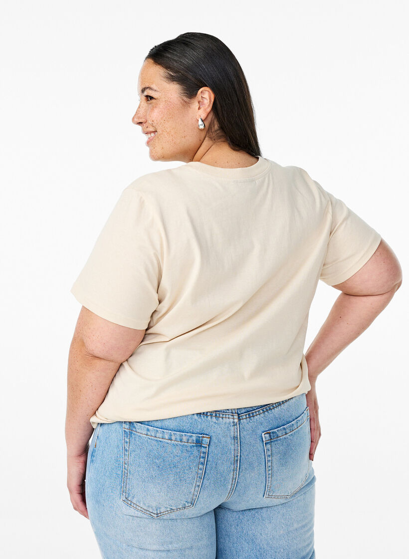 Cotton T-shirt with print, Beige, Model image number 2