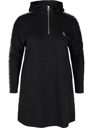 Sweater dress with hood and large pocket, Black, Packshot image number 0