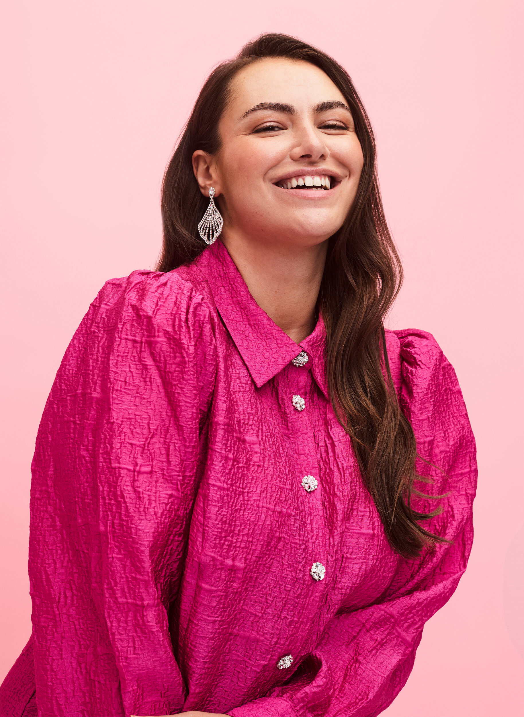 Zizzifashion Shirt dress with texture and pearl buttons, Cactus Flower, Model image number 2