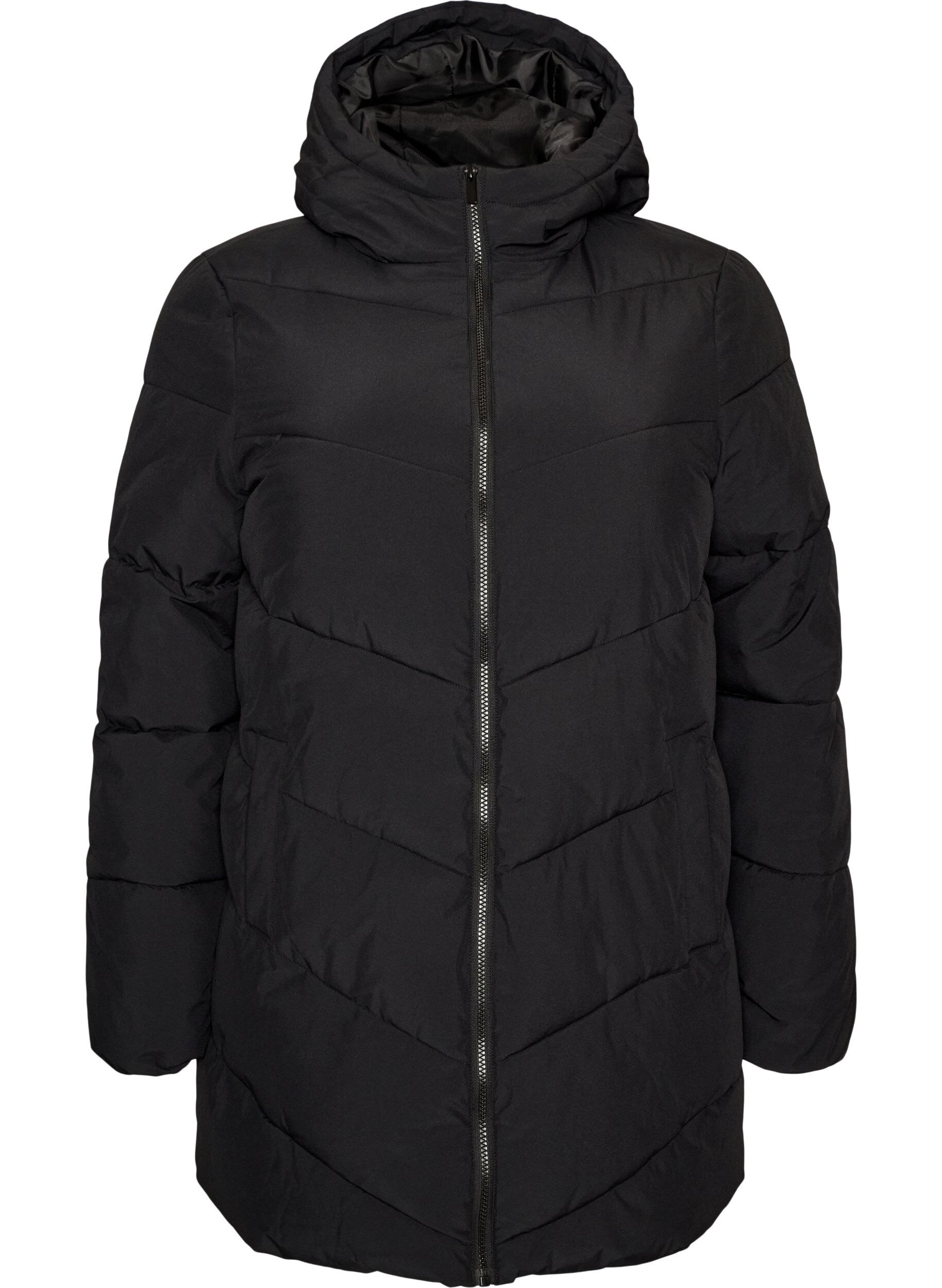 Mid-length puffer jacket with hood