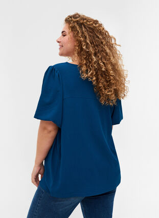 Blouse with short puff sleeves, Poseidon, Model image number 1