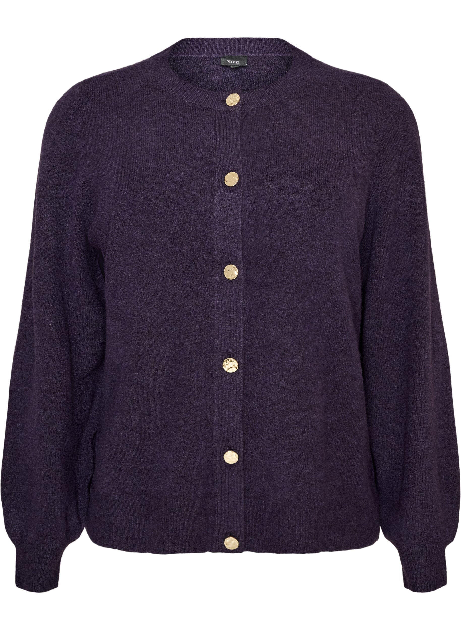 ZizzifashionCardigan in soft knit with gold-coloured buttons, Purple, Packshot image number 0