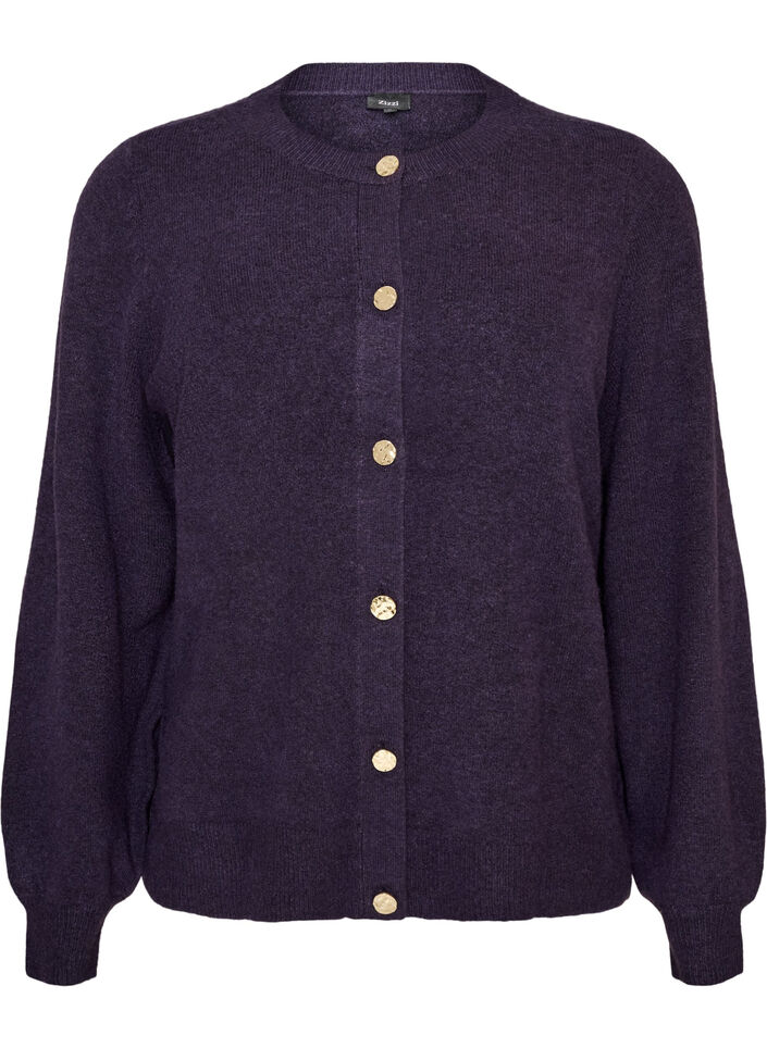 Cardigan in soft knit with gold-coloured buttons, Purple, Packshot image number 0