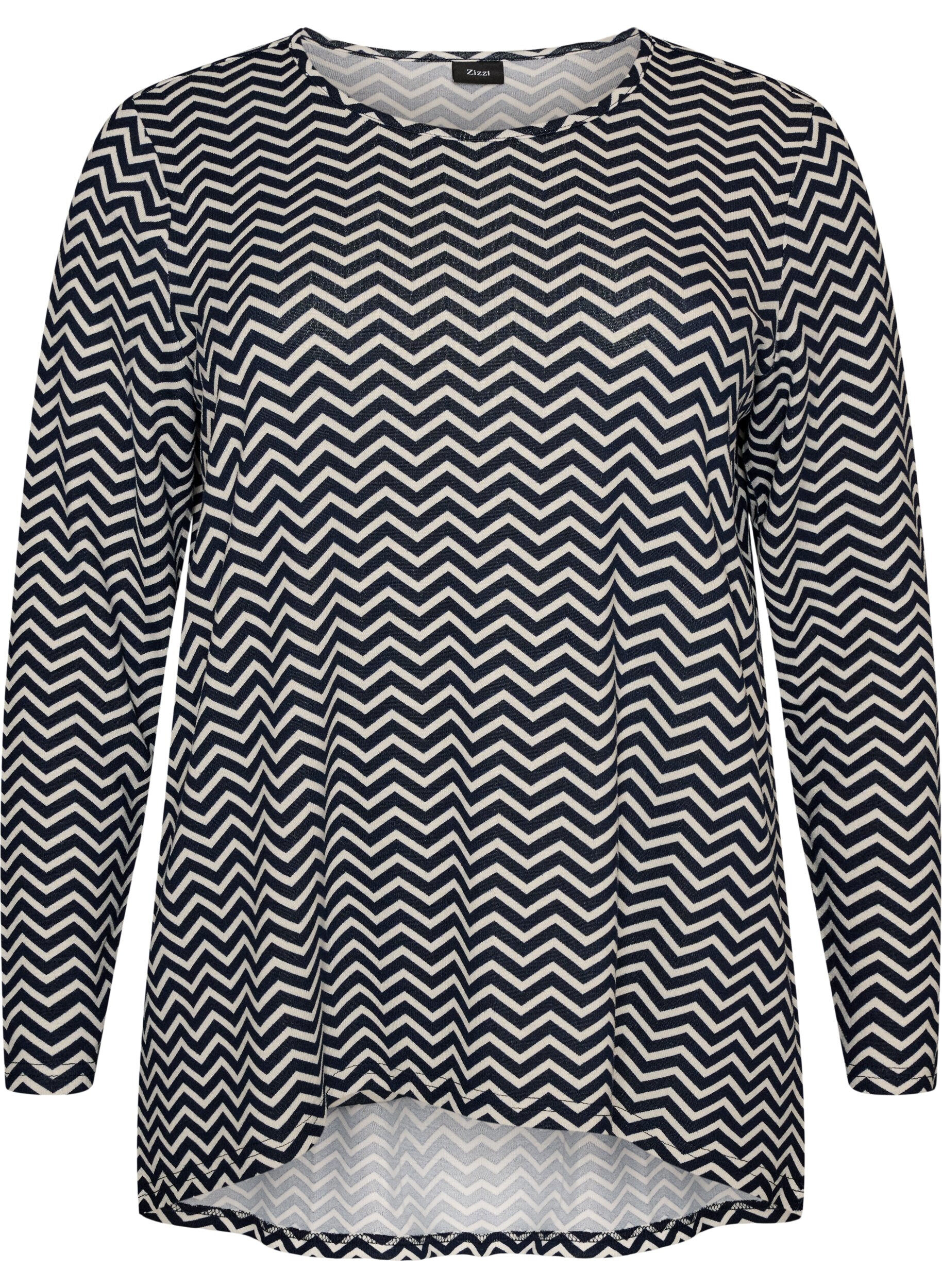 ZizzifashionPatterned blouse with long sleeves, Blue, Packshot image number 0