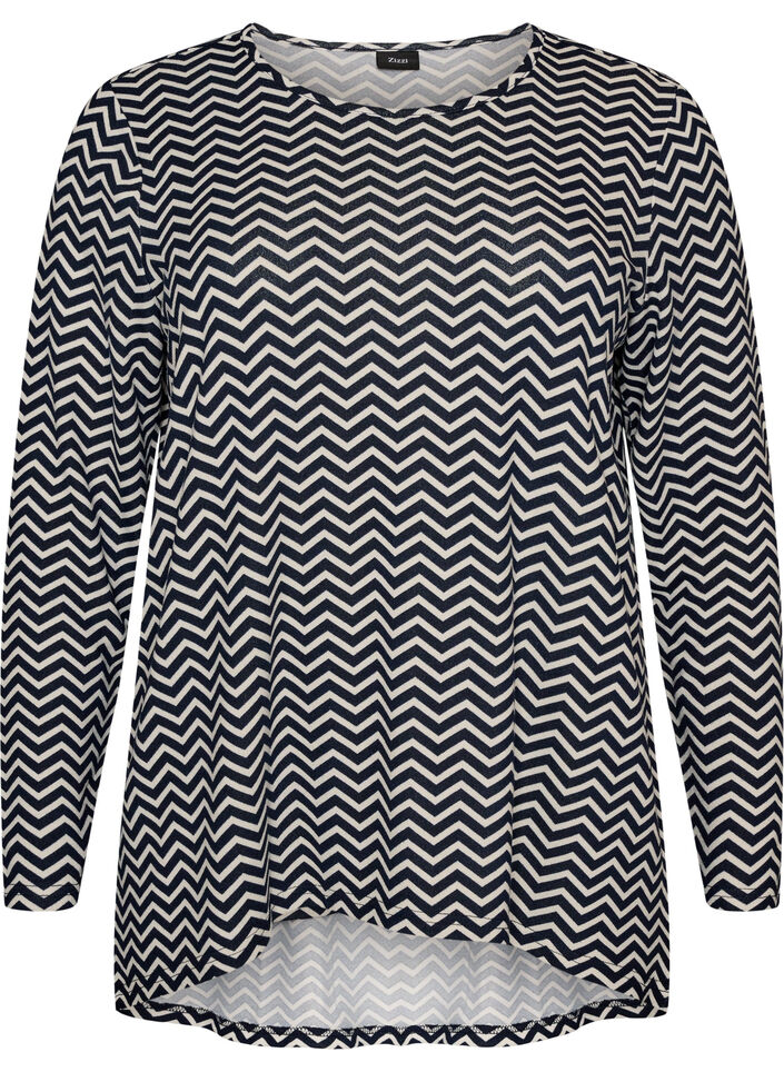 Patterned blouse with long sleeves, Blue, Packshot image number 0