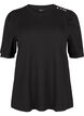 Blouse with button detail and short puff sleeves, Black, Packshot image number 0
