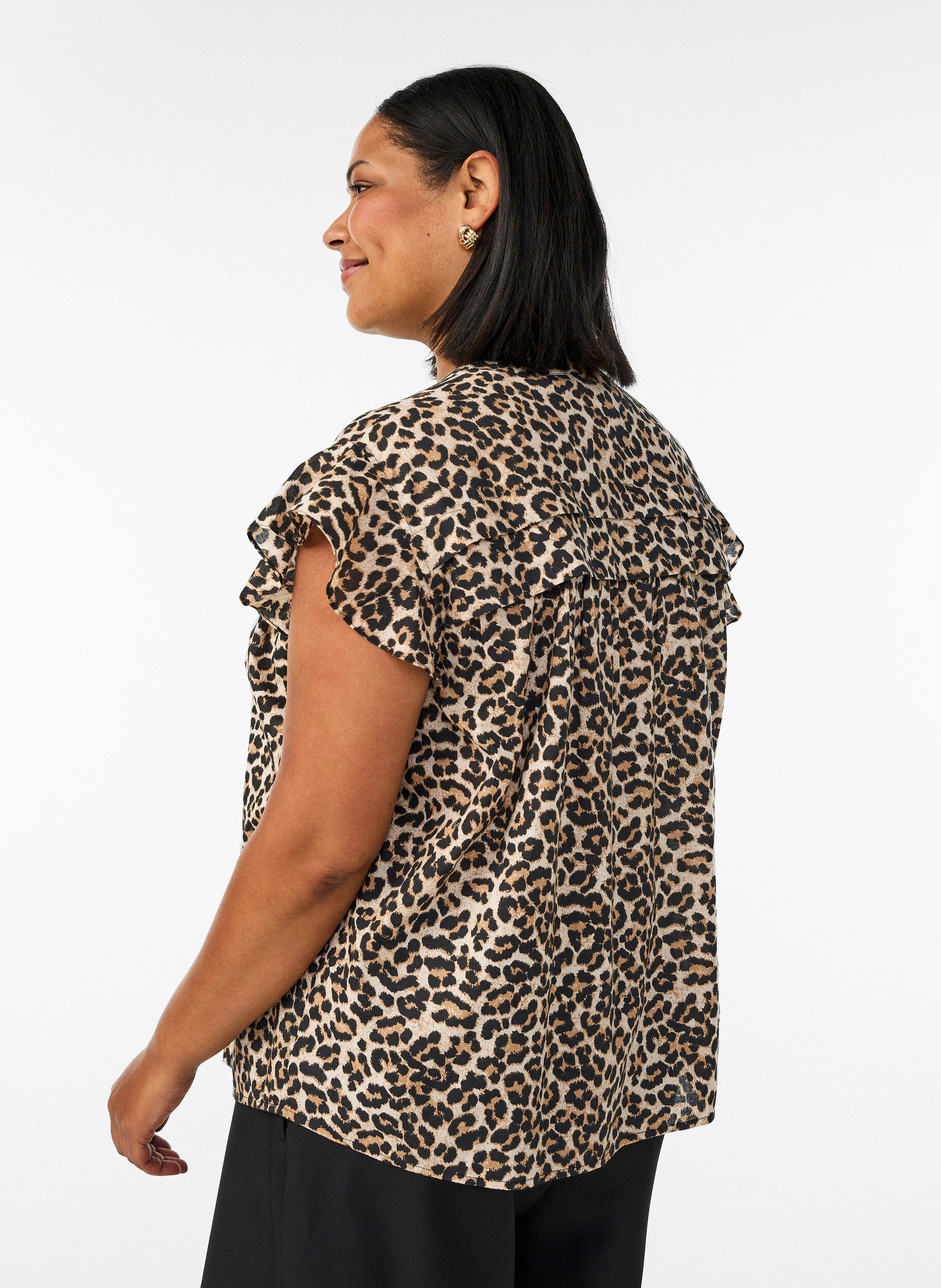 Zizzifashion Sleeveless A-line cotton shirt blouse, Brown, Model image number 2