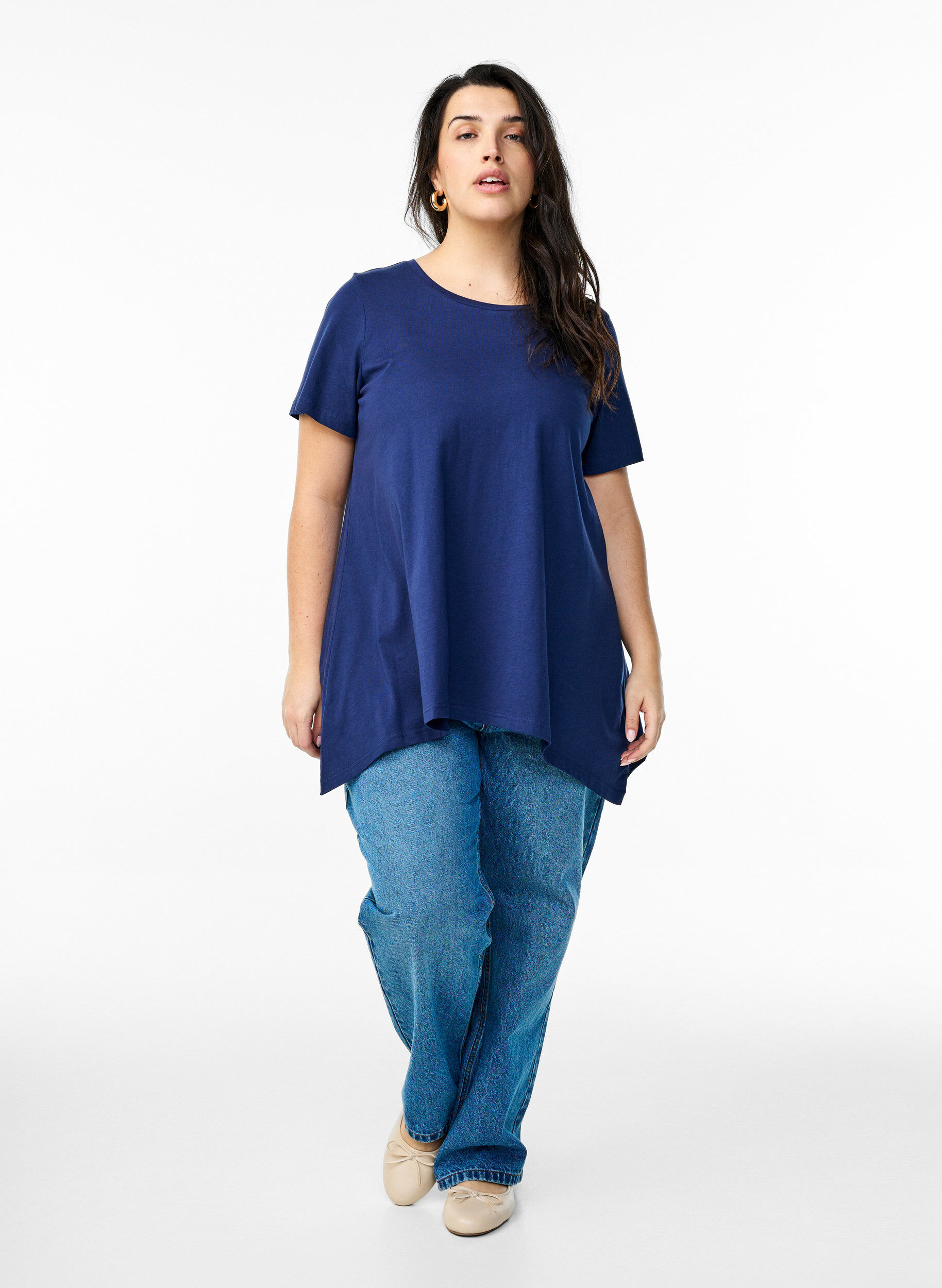 Zizzifashion T-shirt with a round neck and A-line shape, Blue, Model image number 1