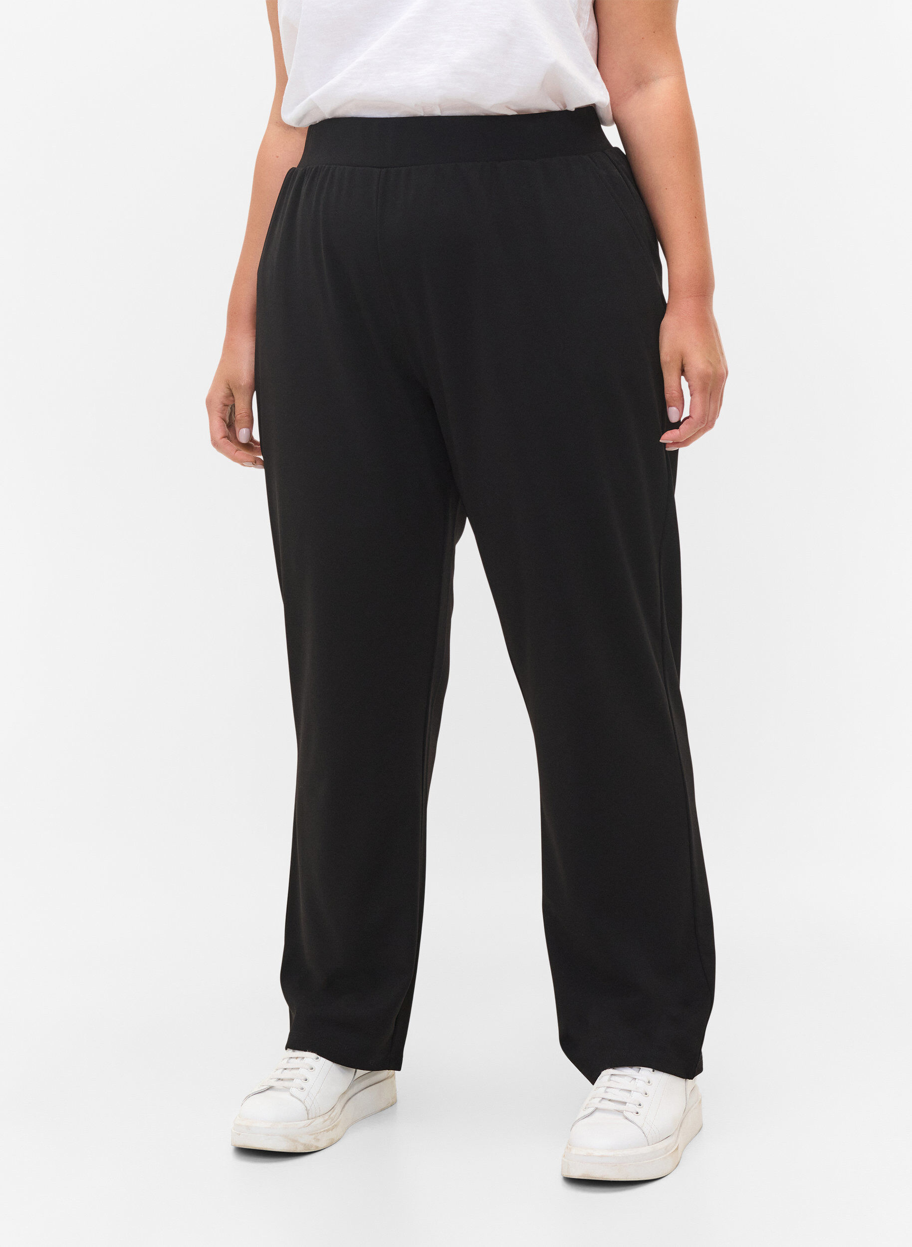 Zizzifashion Loose trousers with elasticated waist, Black, Model image number 2