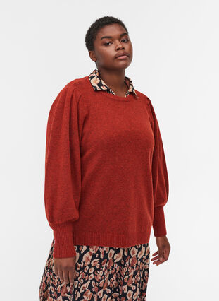 Melange knit sweater with puff sleeves, Sequoia Mel., Model image number 0