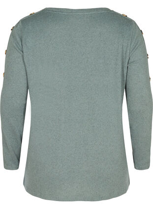 Long-sleeved blouse with button details, Balsam Green Melange, Packshot image number 1