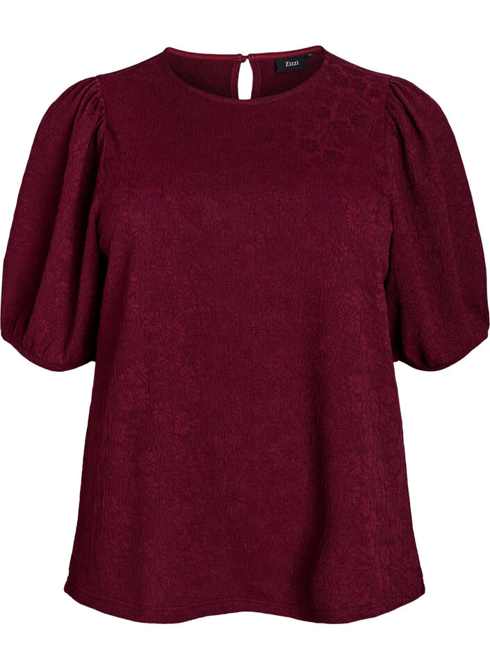 Structured blouse with short sleeves, Dark Bordeaux, Packshot image number 0