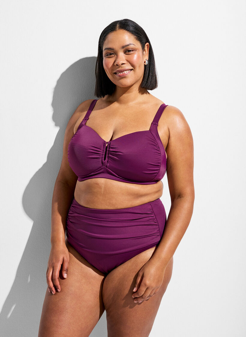High-waisted bikini briefs with draping, Purple, Model image number 0
