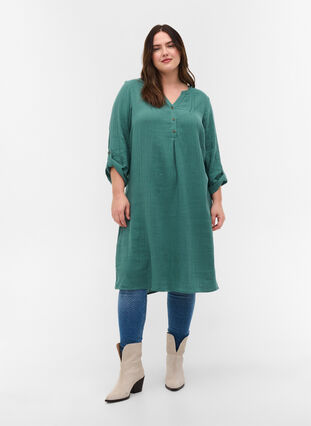 Cotton dress with 3/4 sleeves, Sea Pine, Model image number 2