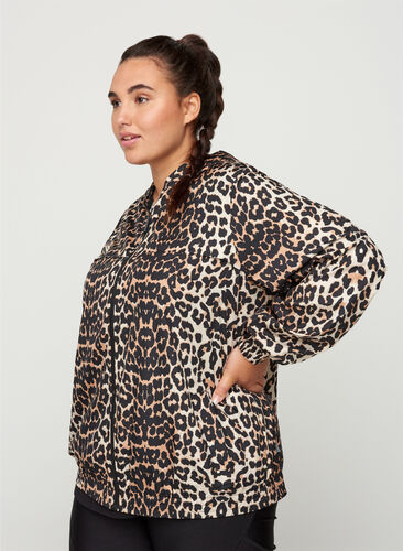 Leopard print sports jacket with a hood, Leopard Print, Model image number 0
