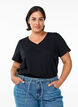 Basic cotton T-shirt with a V-neck, Black, Model image number 0