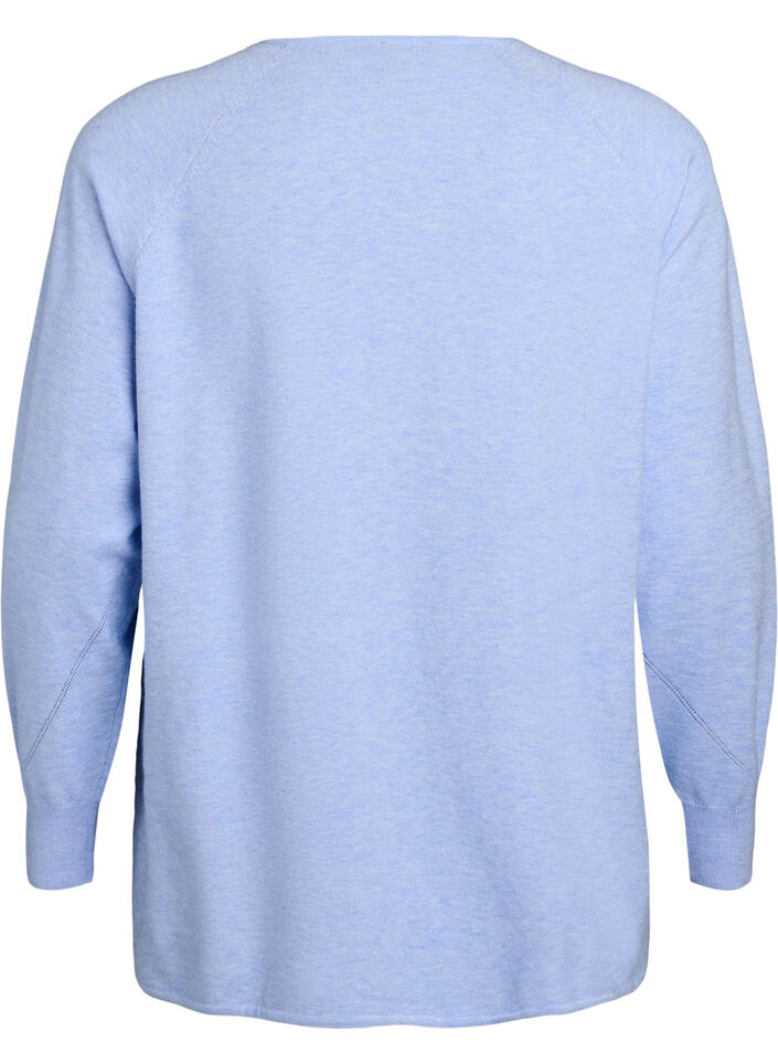 Knitted blouse with round neck and knitted pattern, Light Blue, Packshot image number 1