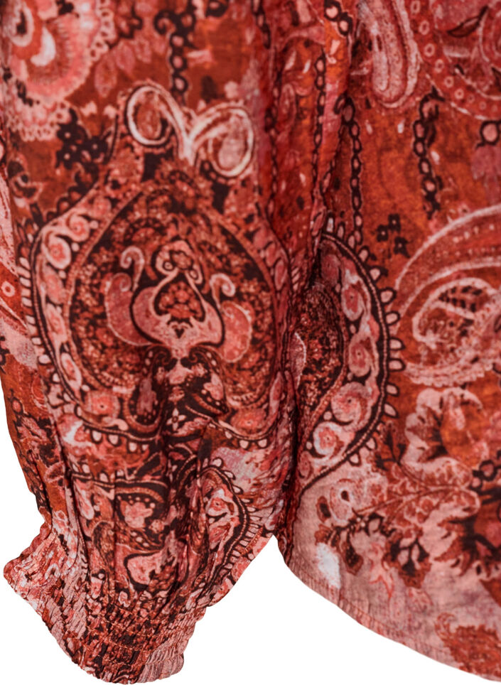 Viscose blouse with paisley print and ruffles, Orange, Packshot image number 3