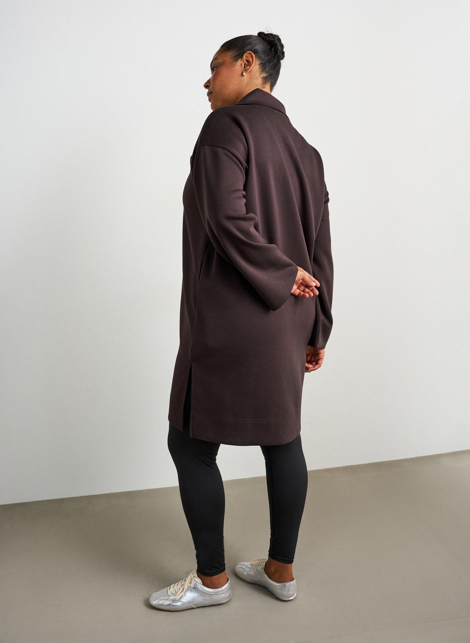 ZizzifashionSporty sweatshirt dress with a high collar and zip, Brown, Model image number 2