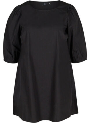 Cotton tunic with 2/4-length sleeves, Black, Packshot image number 0