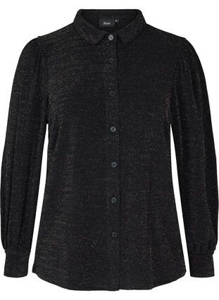 Shirt with sparkles and puff sleeves, Black, Packshot image number 0