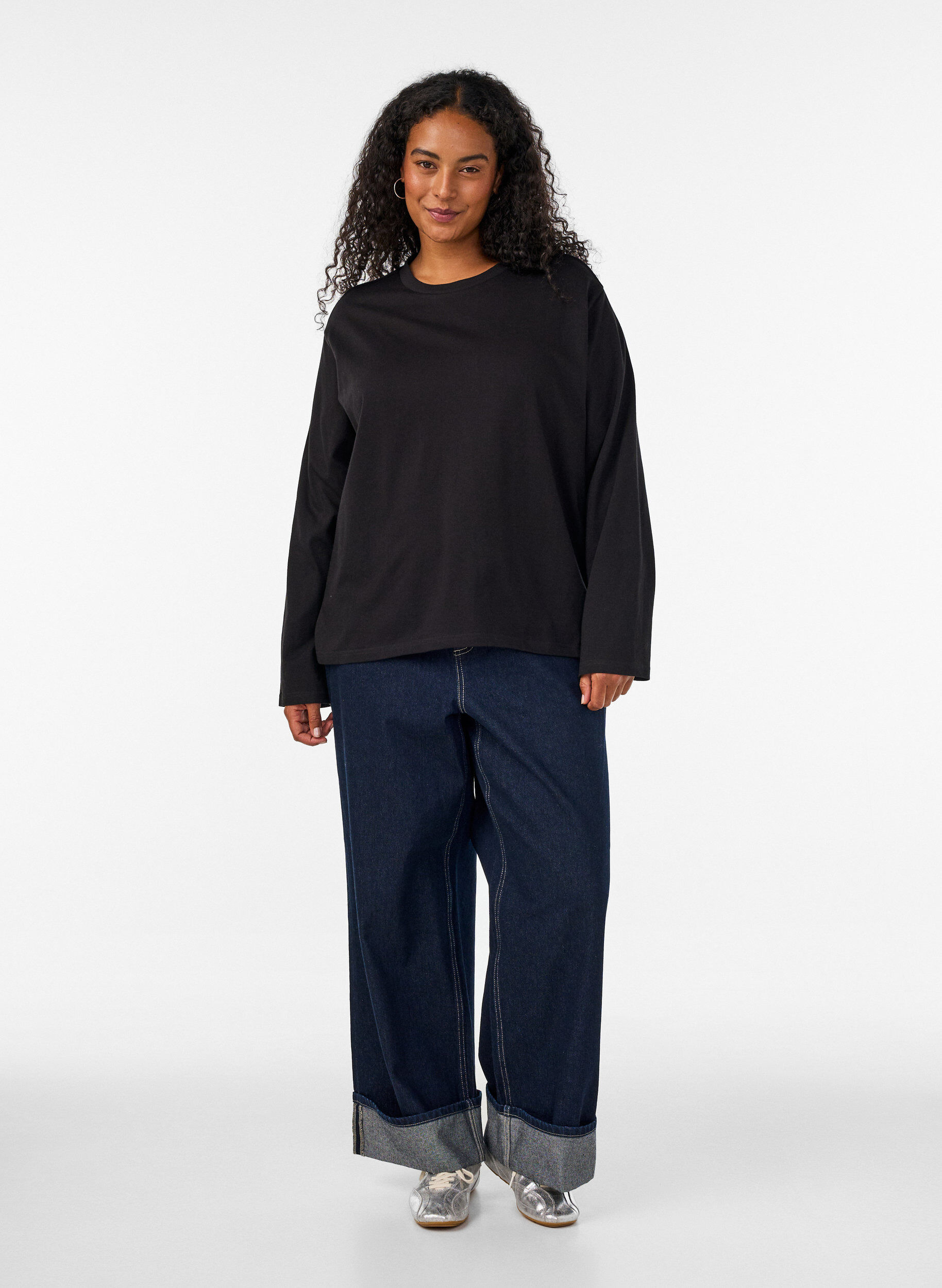 ZizzifashionBasic t-shirt with long sleeves, Black, Model image number 1
