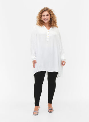 Viscose tunic with tone-on-tone pattern, Bright White, Model image number 2