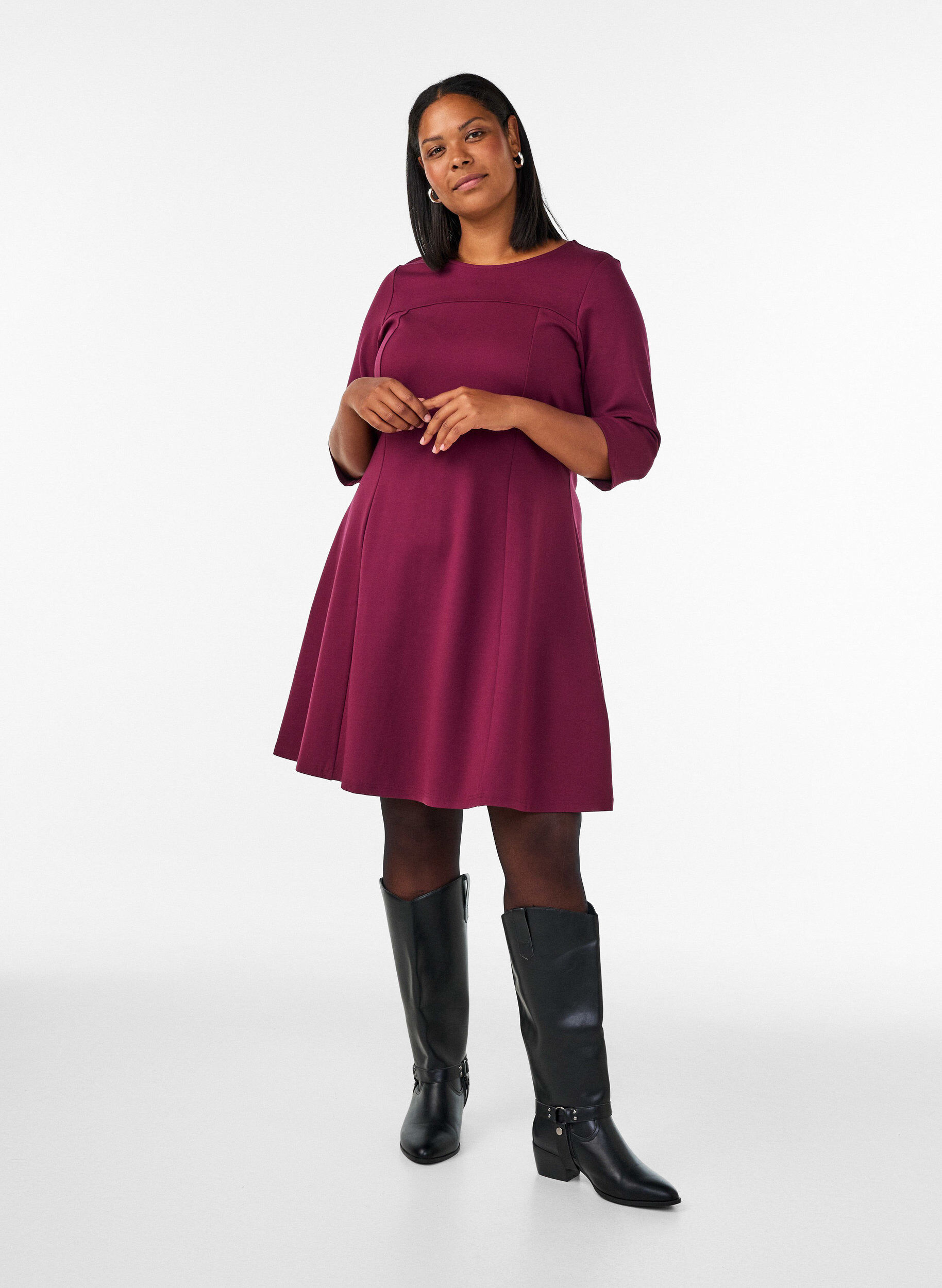 ZizzifashionA-shaped dress with 3/4 sleeves, Red, Model image number 1