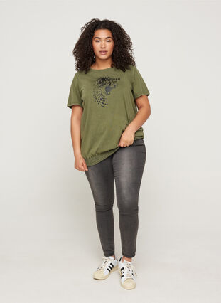 Short-sleeved t-shirt with acid wash and smock, Ivy Green acid wash, Model image number 2