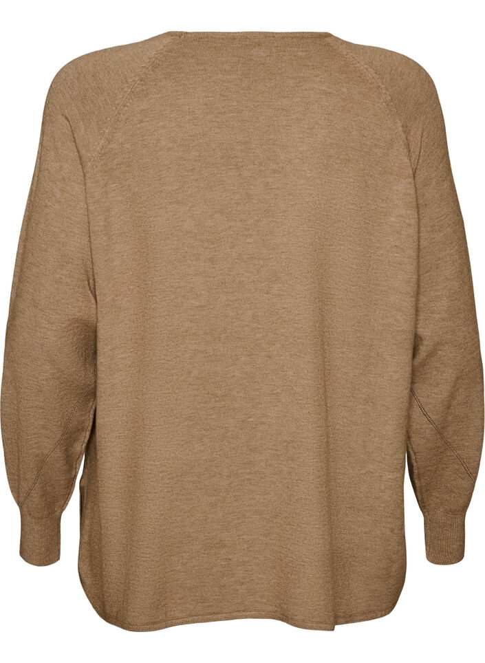 Knitted blouse with round neck and knitted pattern, Beige, Packshot image number 1