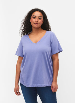 Short sleeve t-shirt with v-neckline, Lavender Viloet, Model image number 0