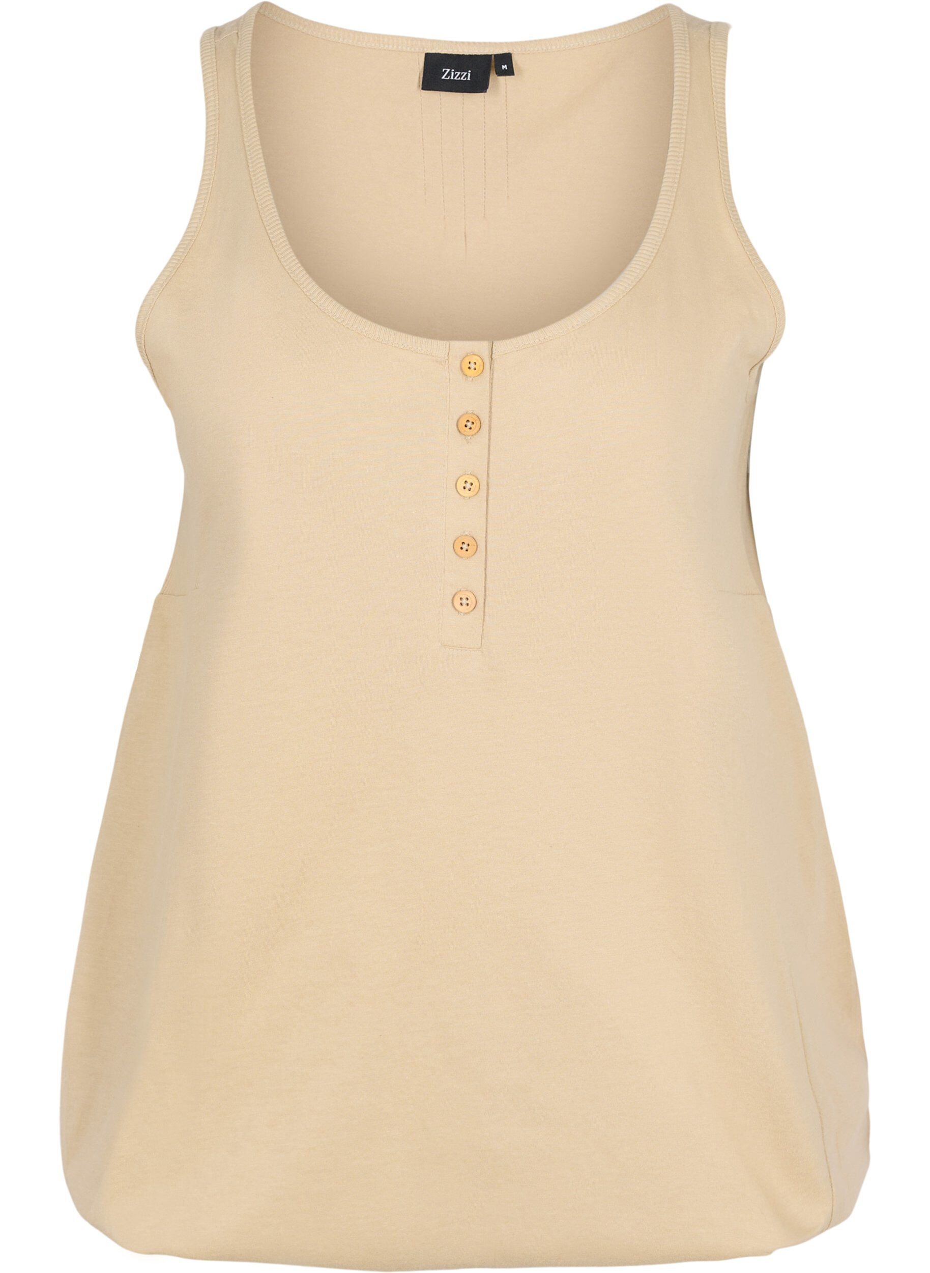 Zizzifashion Block coloured cotton top with elastic along the bottom, Humus, Packshot image number 0