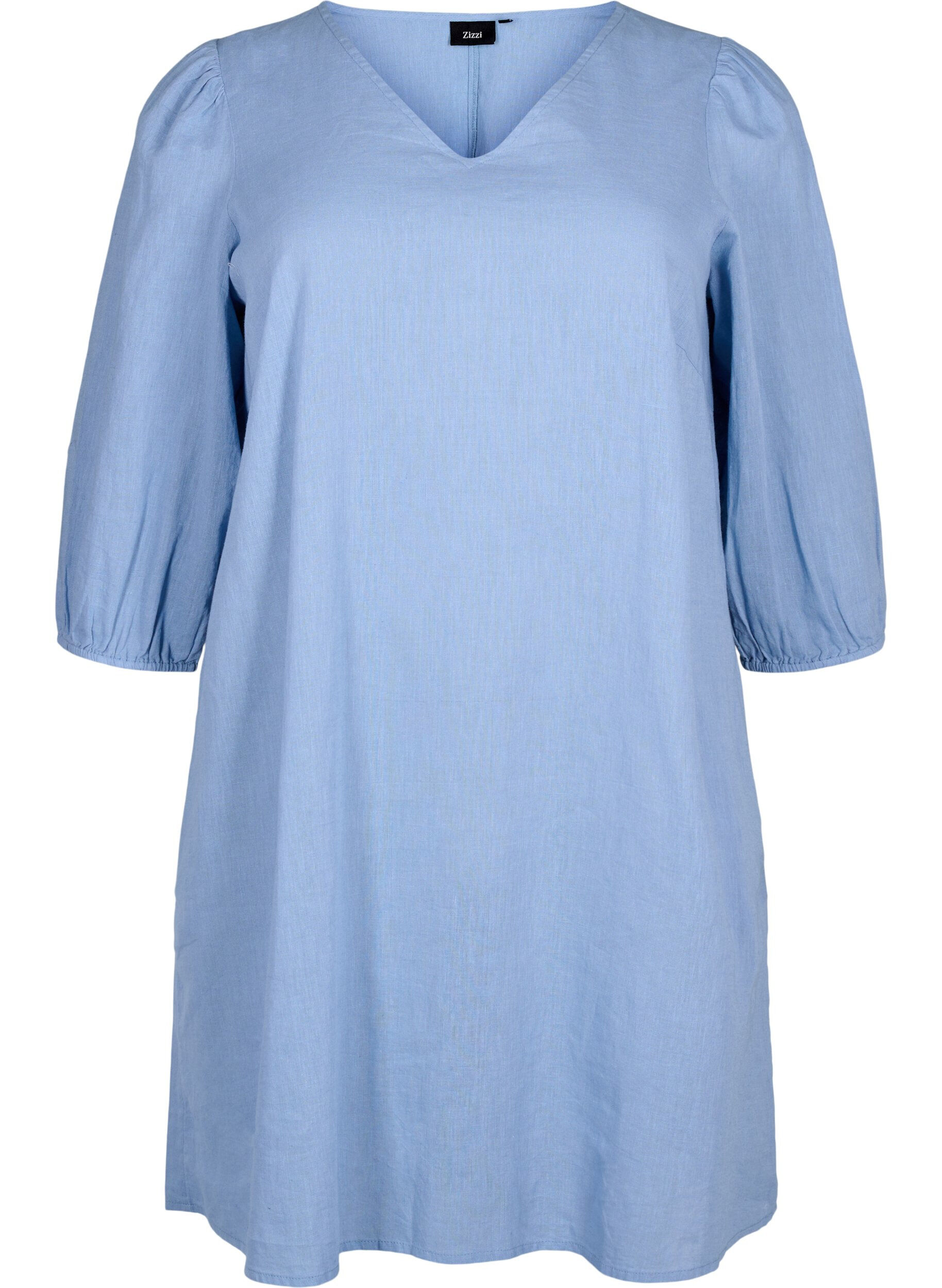 Zizzifashion Cotton blend short dress with linen, Faded Denim, Packshot image number 0