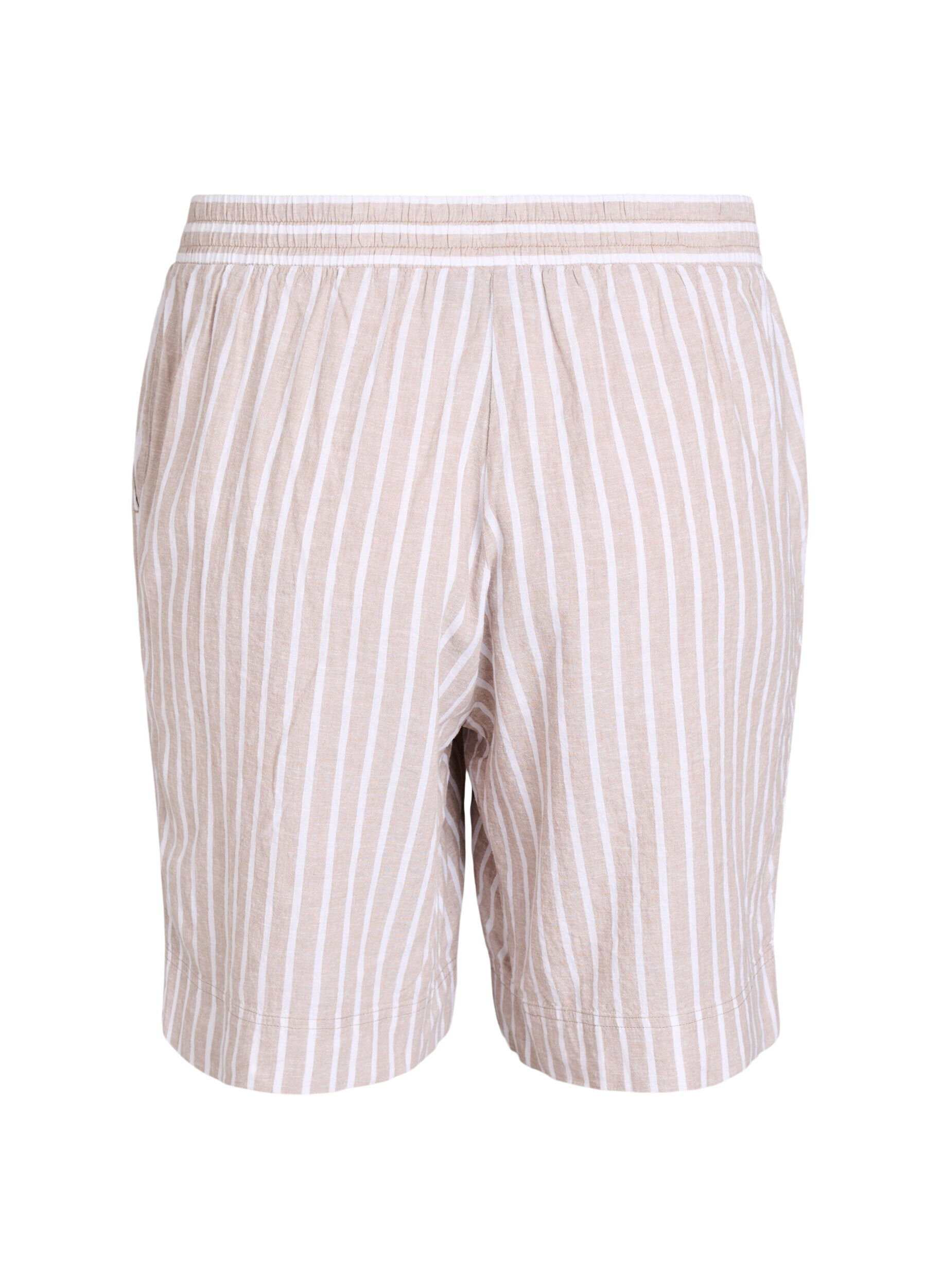 Zizzifashion Striped shorts in linen and viscose, Beige, Packshot image number 1