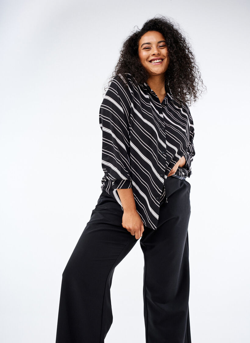 Striped shirt with long sleeves, Black Stripe, Image image number 0