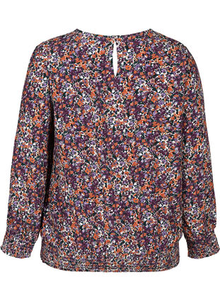 Viscose blouse with smocking and a floral print, Purple FLower AOP, Packshot image number 1