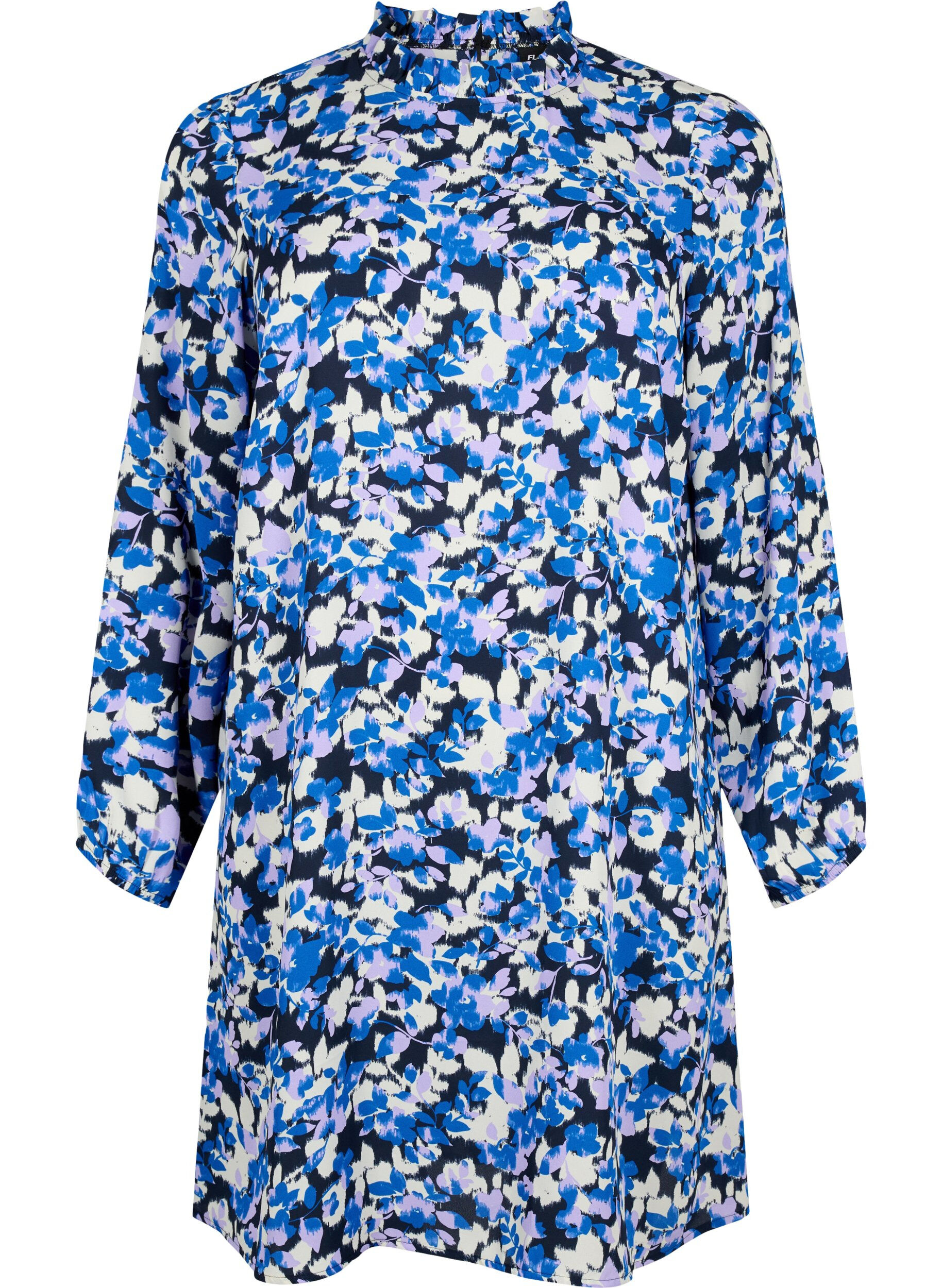 Zizzifashion FLASH - Long sleeve dress with print, Blue Purple Flower, Packshot image number 0