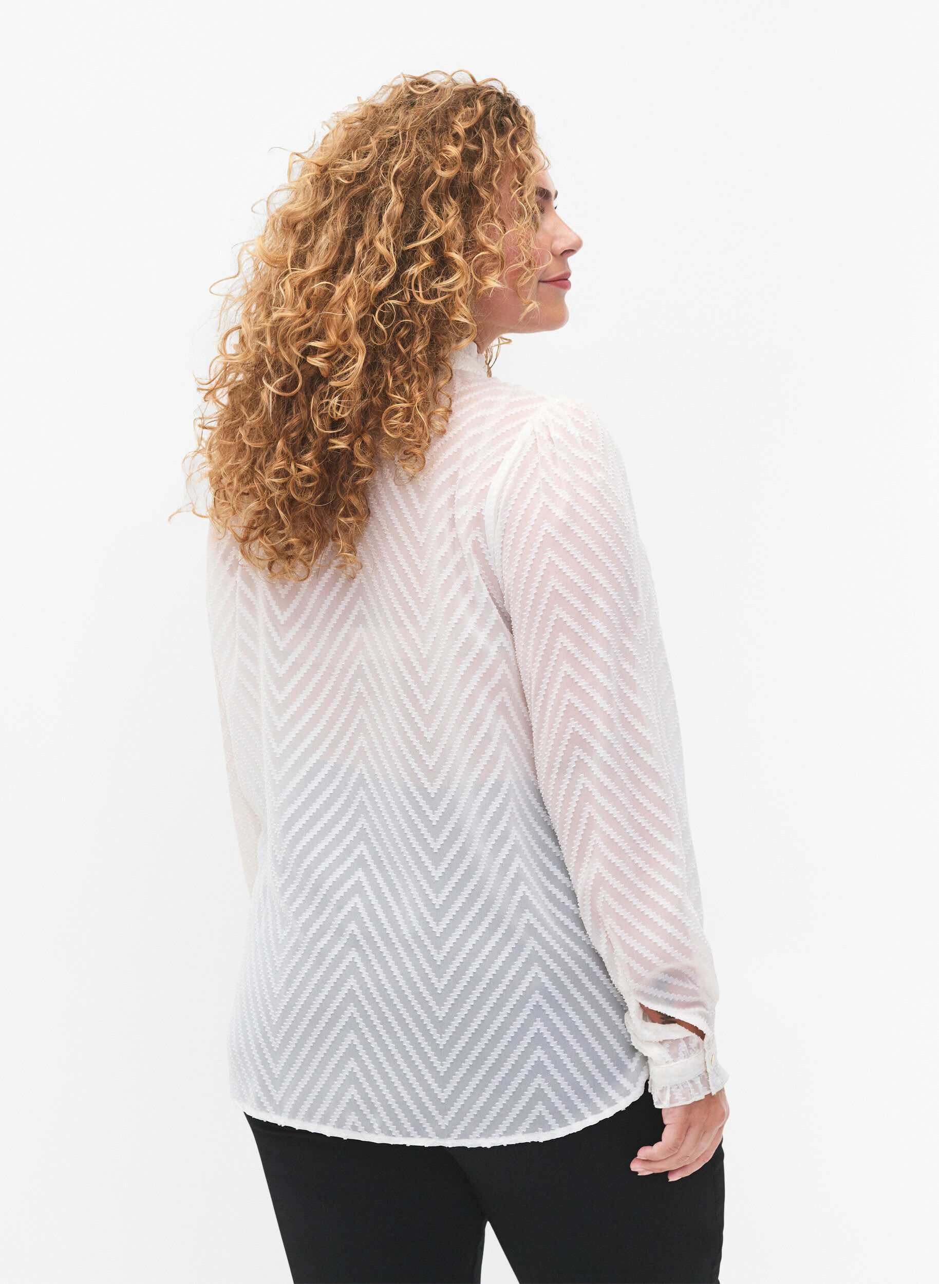 Zizzifashion Shirt blouse with ruffles and patterned texture, Snow White, Model image number 1