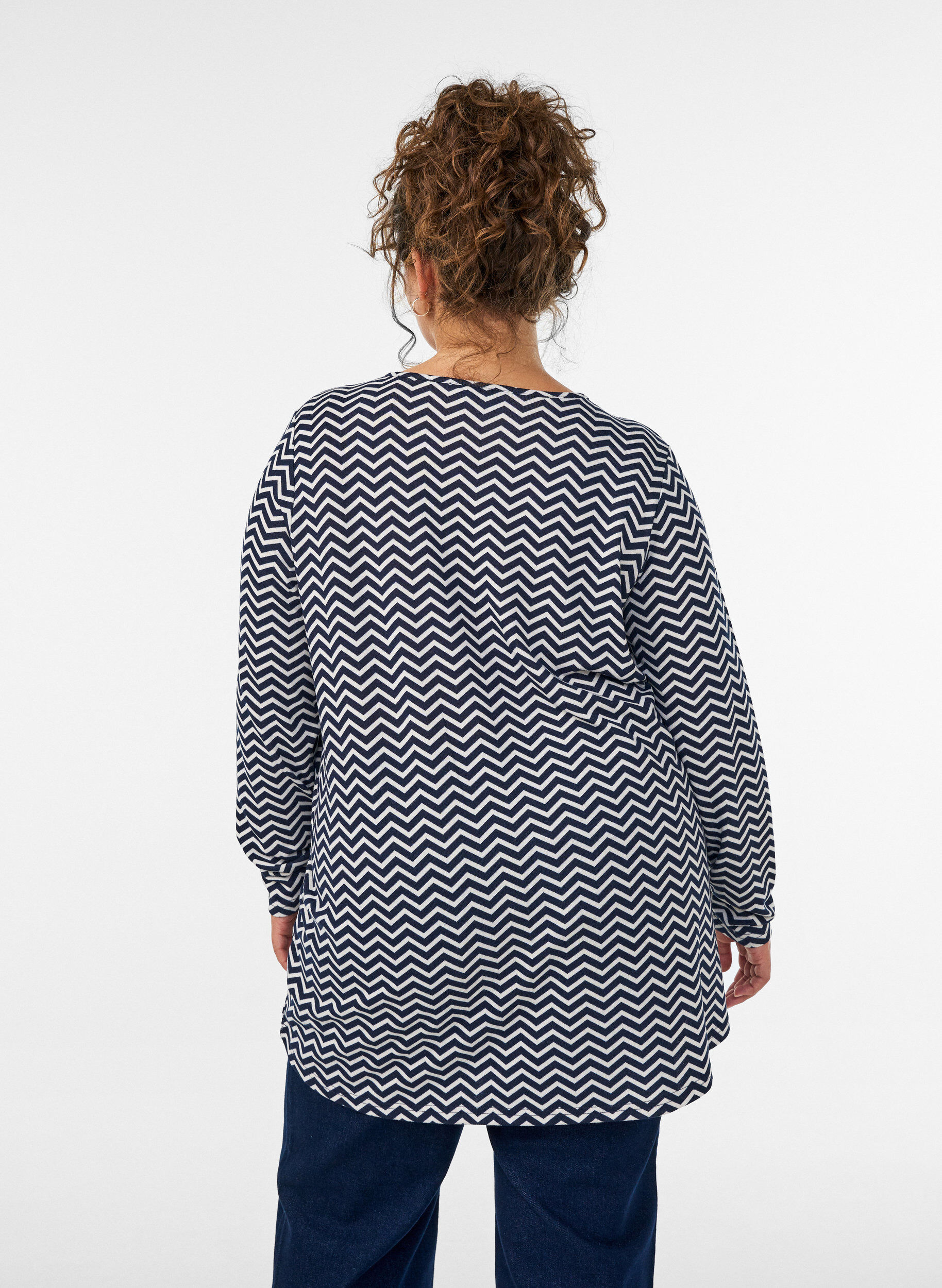 ZizzifashionPatterned blouse with long sleeves, Blue, Model image number 2