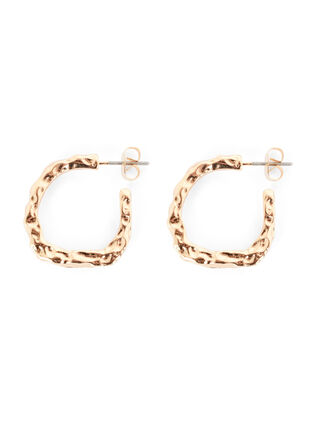 Gold-coloured creole earrings with texture, Gold, Packshot image number 0