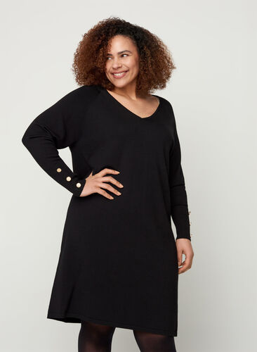 Plain-coloured knitted dress in a viscose blend, Black, Model image number 0