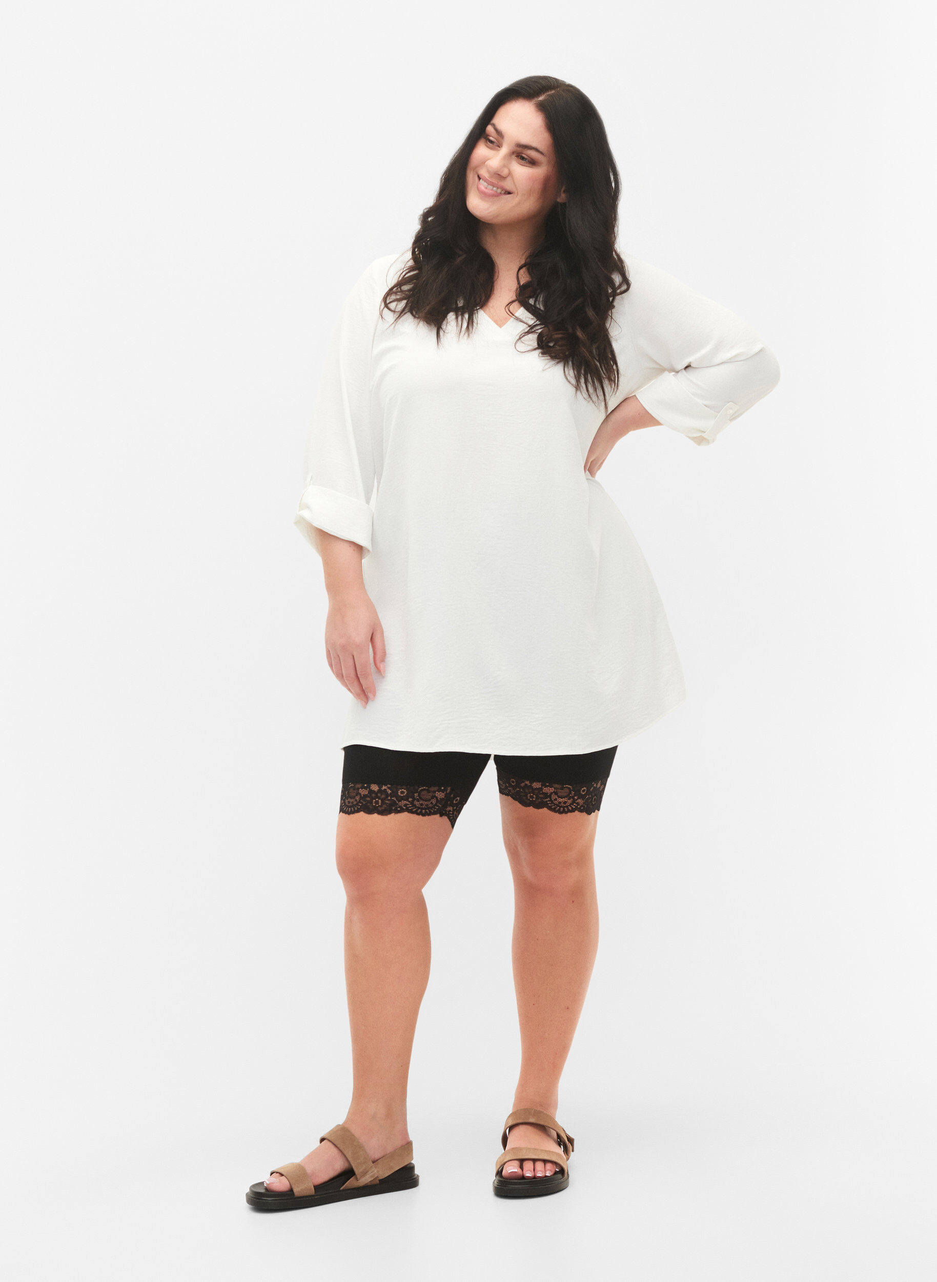 Zizzifashion Cycling shorts with lace trim, Black, Model image number 1