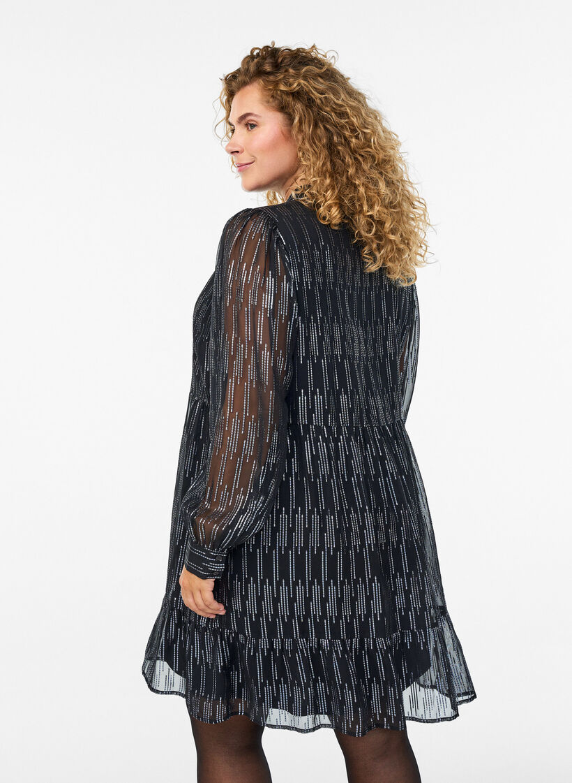 Short party dress with glitter pattern, Black, Model image number 2