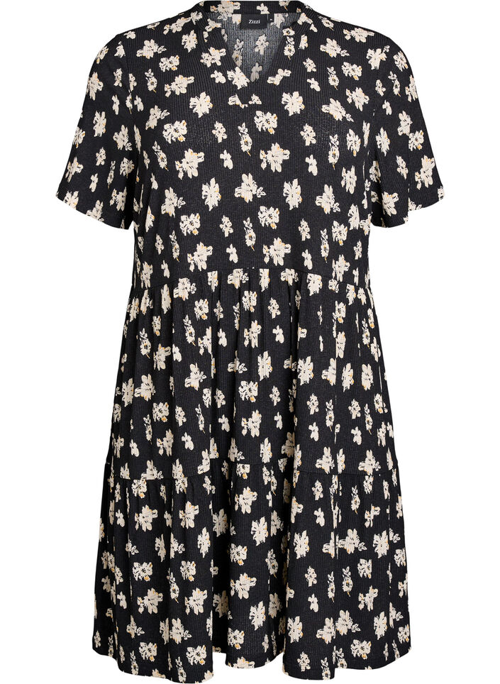 Patterned dress with panels, Black, Packshot image number 0